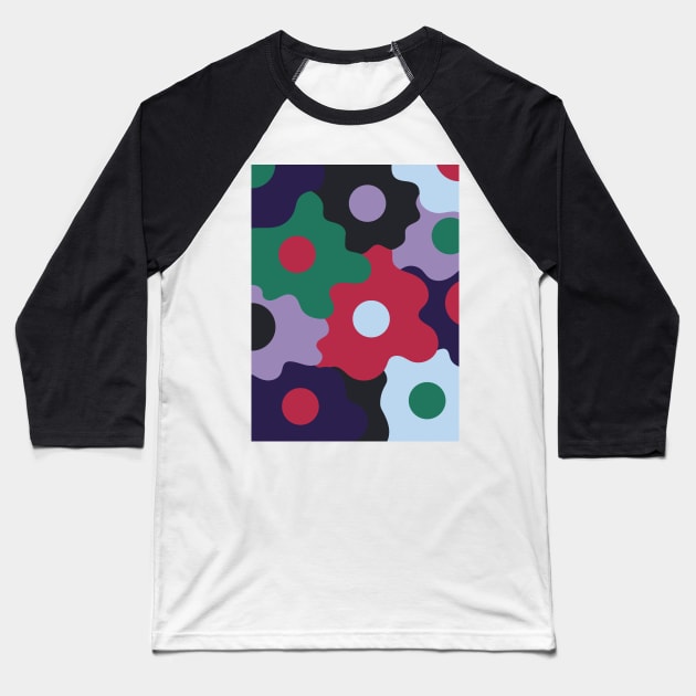 Retro Groovy Egg Flowers - Deep Winter Seasonal Color Palette Baseball T-Shirt by aaalou